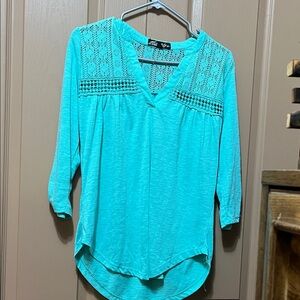 Style & Co. Turquoise Lace Accent Blouse